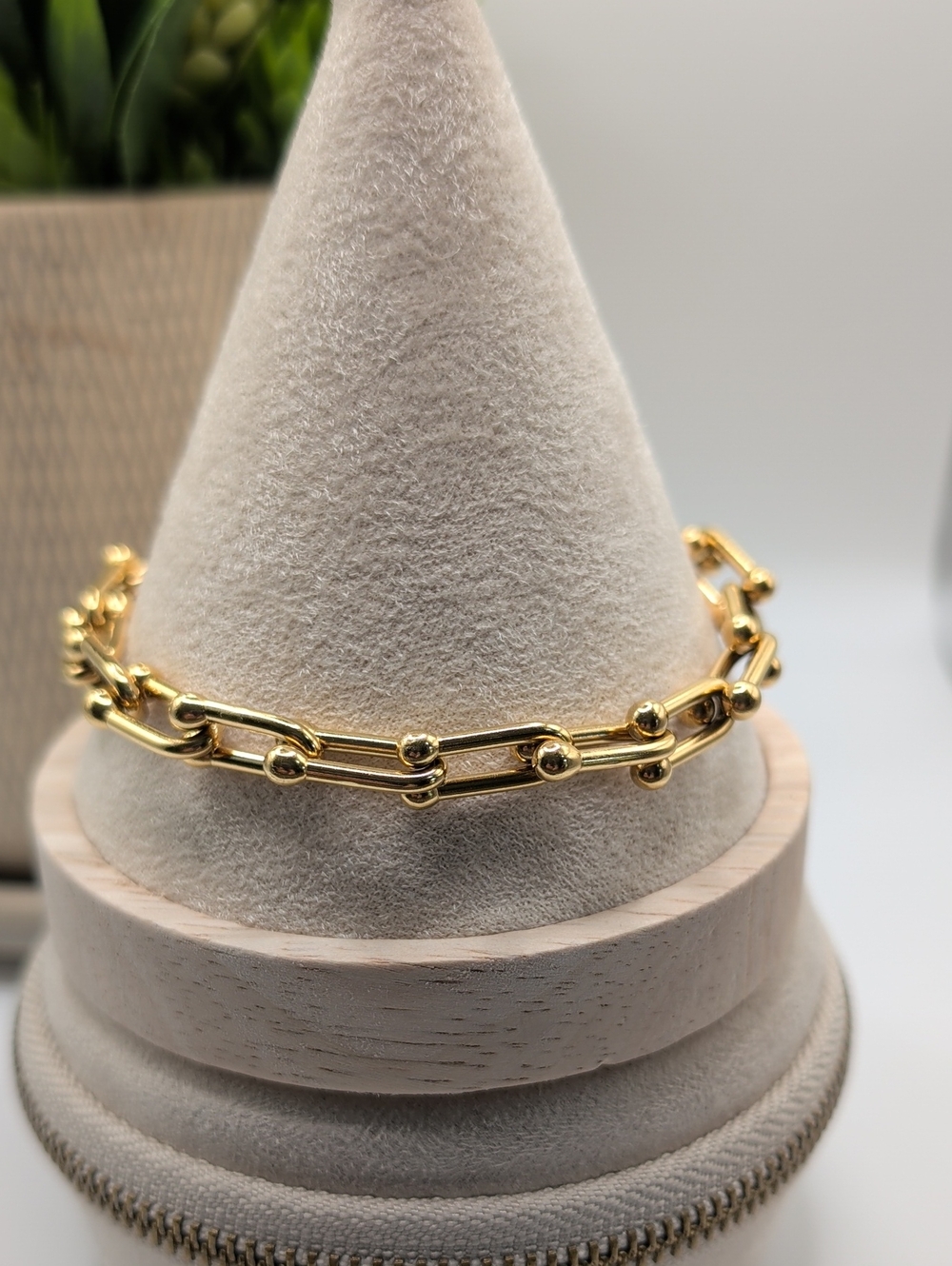 Gold Industrial Link Bracelet, Sz 8